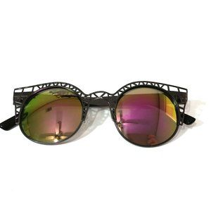 Green/Pink Futuristic Metal Cateye Sunglasses